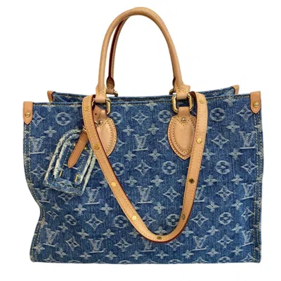 Pre-owned Louis Vuitton Blue Monogram Denim Leather Shoulder Bag Tote Bag ()