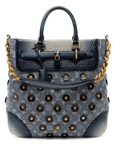 Pre-owned Louis Vuitton Blue Monogram Denim Limited Edition Polka Dot Corsaire Tote  (authentic Pre-loved)