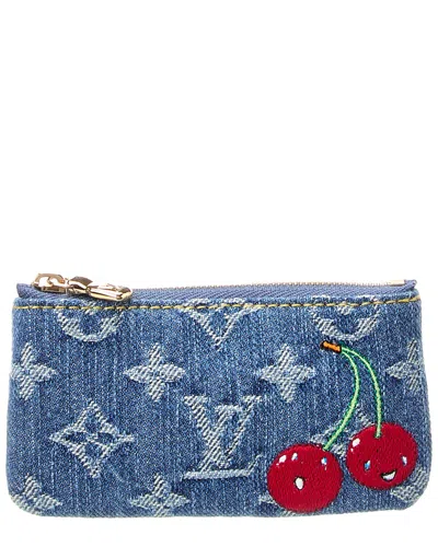 Pre-owned Louis Vuitton Blue Monogram Denim Lv X Tm Cerise Key Pouch (authentic Pre-loved)