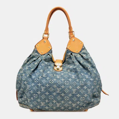 Pre-owned Louis Vuitton Blue Monogram Denim Mahina Xl