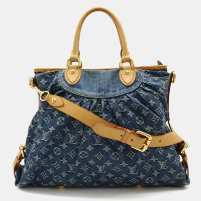 Pre-owned Louis Vuitton Blue Monogram Denim Neo Cavi Gm Tote Bag