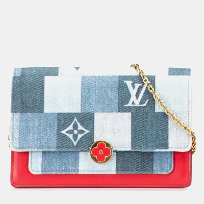 Pre-owned Louis Vuitton Blue Monogram Denim Patchwork Fiore Chain Wallet