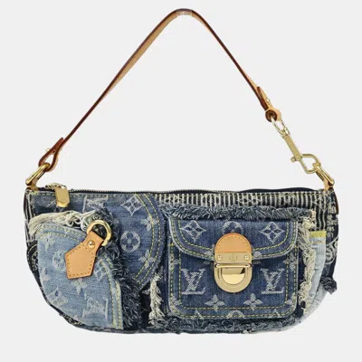 Pre-owned Louis Vuitton Blue Monogram Denim Patchwork Pouchy Handbag