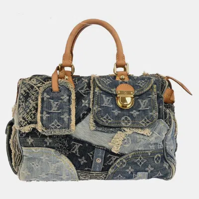 Pre-owned Louis Vuitton Blue Monogram Denim Patchwork Speedy 30