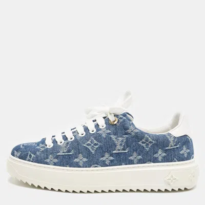 Pre-owned Louis Vuitton Blue Monogram Denim Time Out Sneakers Size 38.5