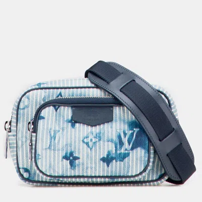 Pre-owned Louis Vuitton Blue Monogram Denim Watercolor Hickory Stripes Outdoor Pouch
