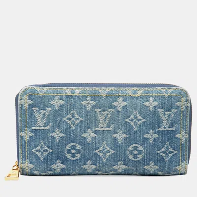 Pre-owned Louis Vuitton Blue Monogram Denim Zippy Long Wallet