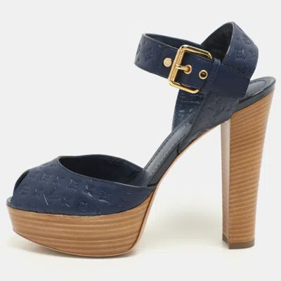 Pre-owned Louis Vuitton Blue Monogram Emrpiente Leather Platform Pumps Size 40