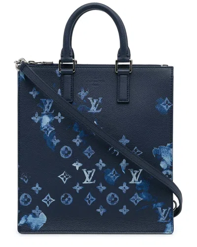 Pre-owned Louis Vuitton Blue Monogram Ink Leather Watercolor Sac Plat Zippe (authentic  Pre-loved)