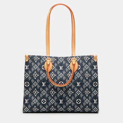 Pre-owned Louis Vuitton Blue Monogram Jacquard Since 1854 Onthego Mm