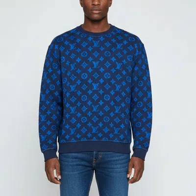 Pre-owned Louis Vuitton Blue Monogram Jacquard Wool Blend Crewneck Sweatshirt Xl