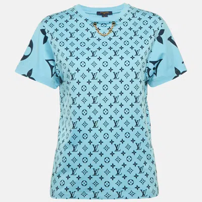Pre-owned Louis Vuitton Blue Monogram Jersey Crew Neck T-shirt S