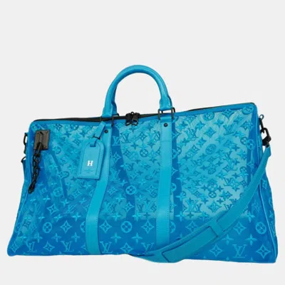 Pre-owned Louis Vuitton Blue Monogram Keepold Triangle 50 Boston Bag