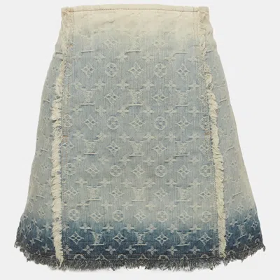 Pre-owned Louis Vuitton Blue Monogram Ombre Jacquard Denim Mini Skirt M