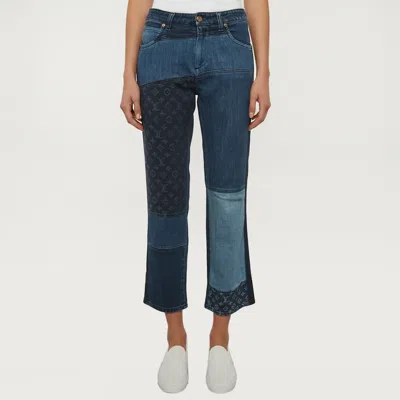 Pre-owned Louis Vuitton Blue Monogram Patchwork Denim Jeans M/waist 32"
