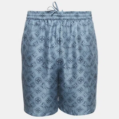 Pre-owned Louis Vuitton Blue Monogram Print Silk Shorts Xl