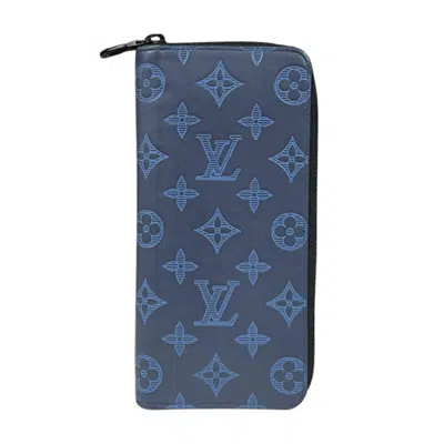 Pre-owned Louis Vuitton Blue Monogram Shadow Leather Long Wallet (bi-fold) ()