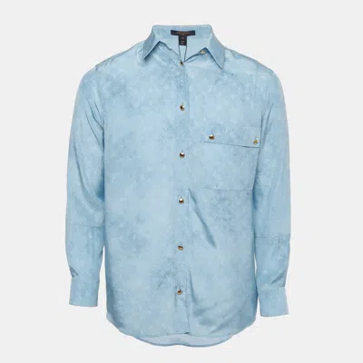 Pre-owned Louis Vuitton Blue Monogram Silk Long Sleeve Shirt S