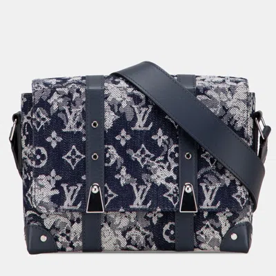Pre-owned Louis Vuitton Blue Monogram Tapestry Trunk Messenger