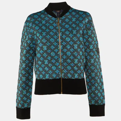 Pre-owned Louis Vuitton Blue Monogram Wool & Silk Bomber Jacket M