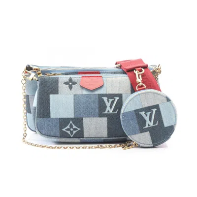Pre-owned Louis Vuitton Blue Multi-color Monogram Denim Leather Pochette Shoulder Bag ()