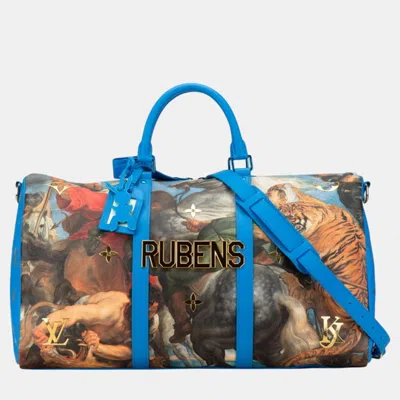 Pre-owned Louis Vuitton Blue Multicolor Pvc Leather Keepall Bandouliere 50 Boston Bag