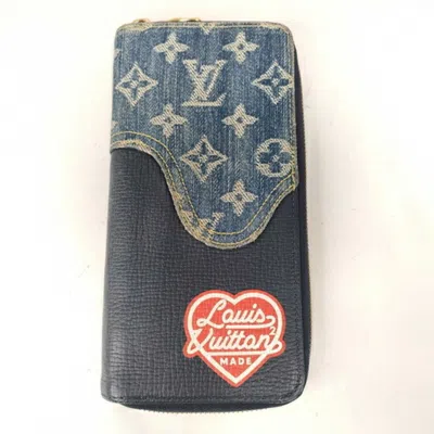 Pre-owned Louis Vuitton Blue Navy Monogram Denim Leather Long Wallet (bi-fold) ()
