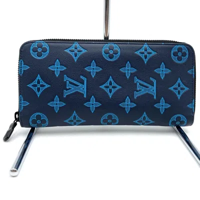 Pre-owned Louis Vuitton Blue Navy Monogram Shadow Long Wallet (bi-fold) ()