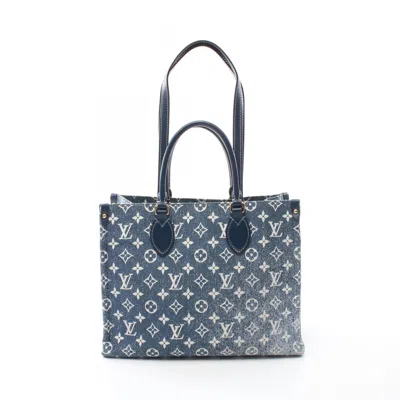 Pre-owned Louis Vuitton Blue Navy White Denim Leather Tote Bag ()