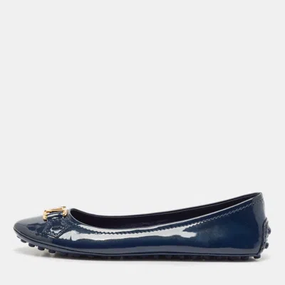 Pre-owned Louis Vuitton Blue Patent Leather Oxford Ballet Flats Size 38