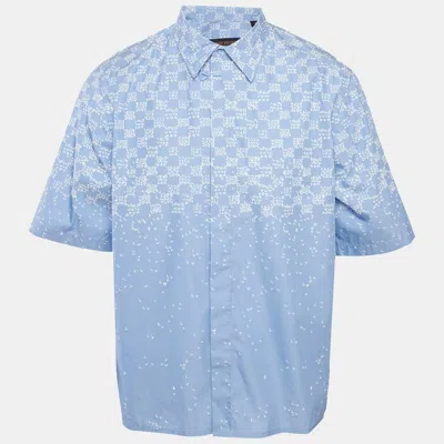 Pre-owned Louis Vuitton Blue Printed Cotton Blend Half Sleeve Shirt M