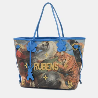Pre-owned Louis Vuitton Blue Printed Masters Collection Neverfull Mm