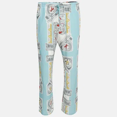 Pre-owned Louis Vuitton Blue Printed Silk Pajama Pants M