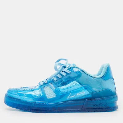 Pre-owned Louis Vuitton Blue Pvc Run Away Lace Up Sneakers Size 40