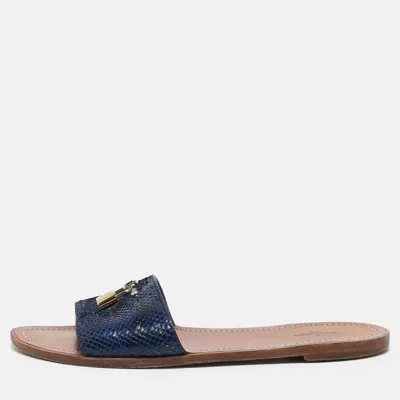 Pre-owned Louis Vuitton Blue Python Lock It Flat Slides Size 42