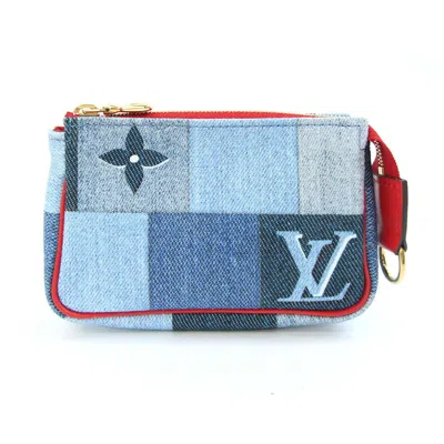 Pre-owned Louis Vuitton Blue Red Color Denim Leather Coin Purse/coin Case () In Blue, Red Color