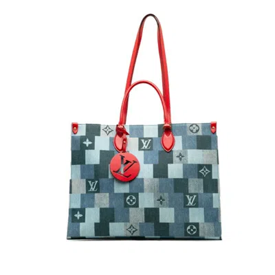 Pre-owned Louis Vuitton Blue Red Color Denim Leather Shoulder Bag Tote Bag ()