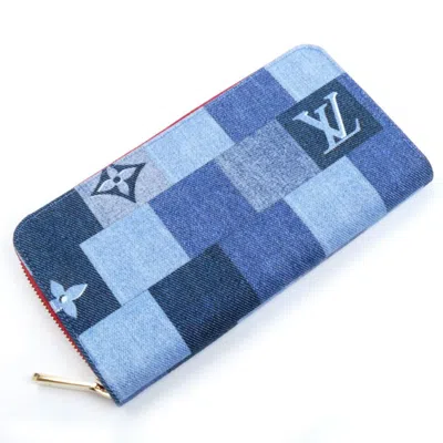 Pre-owned Louis Vuitton Blue Red Color Monogram Denim Long Wallet (bi-fold) ()