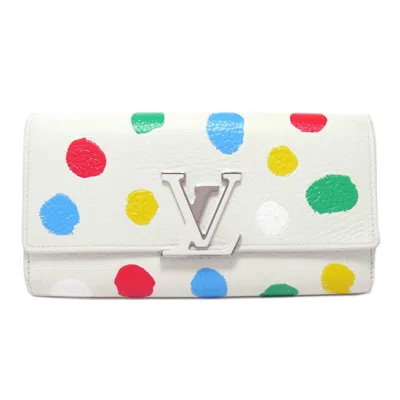 Pre-owned Louis Vuitton Blue Red Color White Leather Long Wallet (bi-fold) () In Blue, Red Color, White