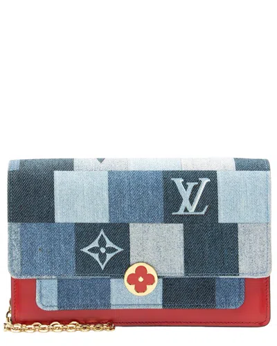 Pre-owned Louis Vuitton Blue, Red Denim & Leather Patchwork Flore Chain Wallet  (authentic Pre-loved)