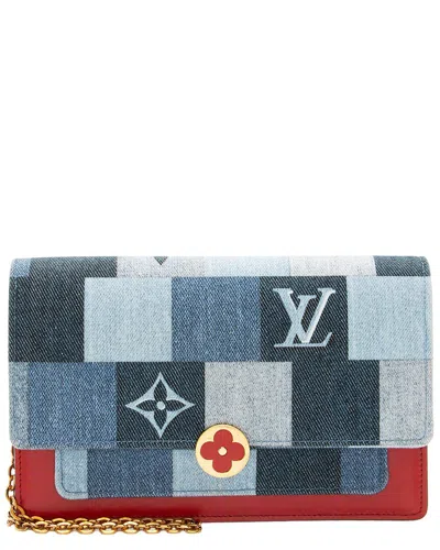 Pre-owned Louis Vuitton Blue, Red Denim, Leather Patchwork Flore Chain Wallet (authentic  Pre-loved)