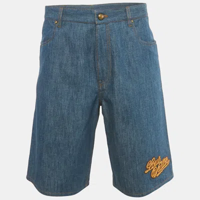 Pre-owned Louis Vuitton Blue Rope Lv Patch Denim Shorts M/waist 32"