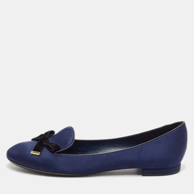 Pre-owned Louis Vuitton Blue Satin Cherie Smoking Slippers Size 39.5