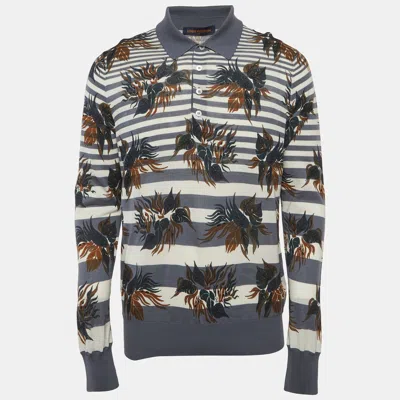 Pre-owned Louis Vuitton Blue Striped Floral Cotton Polo T-shirt L