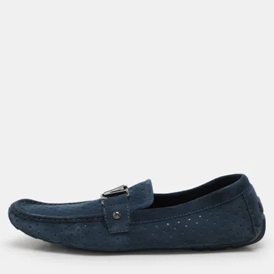 Pre-owned Louis Vuitton Blue Suede Monte Carlo Loafers Size 46