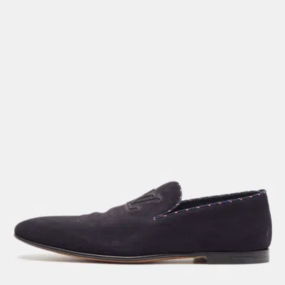 Pre-owned Louis Vuitton Blue Suede Slip On Loafers Size 40.5