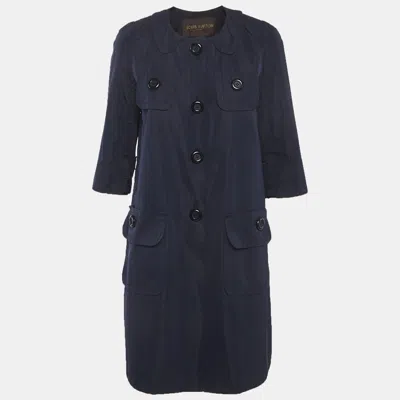Pre-owned Louis Vuitton Blue Synthetic Double Breasted Coat M