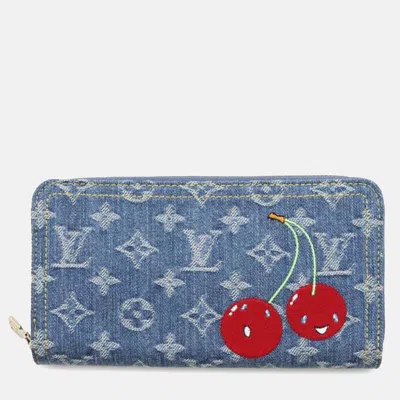 Pre-owned Louis Vuitton Blue Takashi Murakami Monogram Cherry Denim Zippy Wallet
