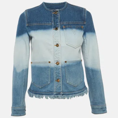 Pre-owned Louis Vuitton Blue Tie Dye Denim Raw-edge Jacket S