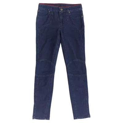Pre-owned Louis Vuitton Blue Washed Denim Patchwork Logo Skinny Motorcycle Jeans Fr34 Xs